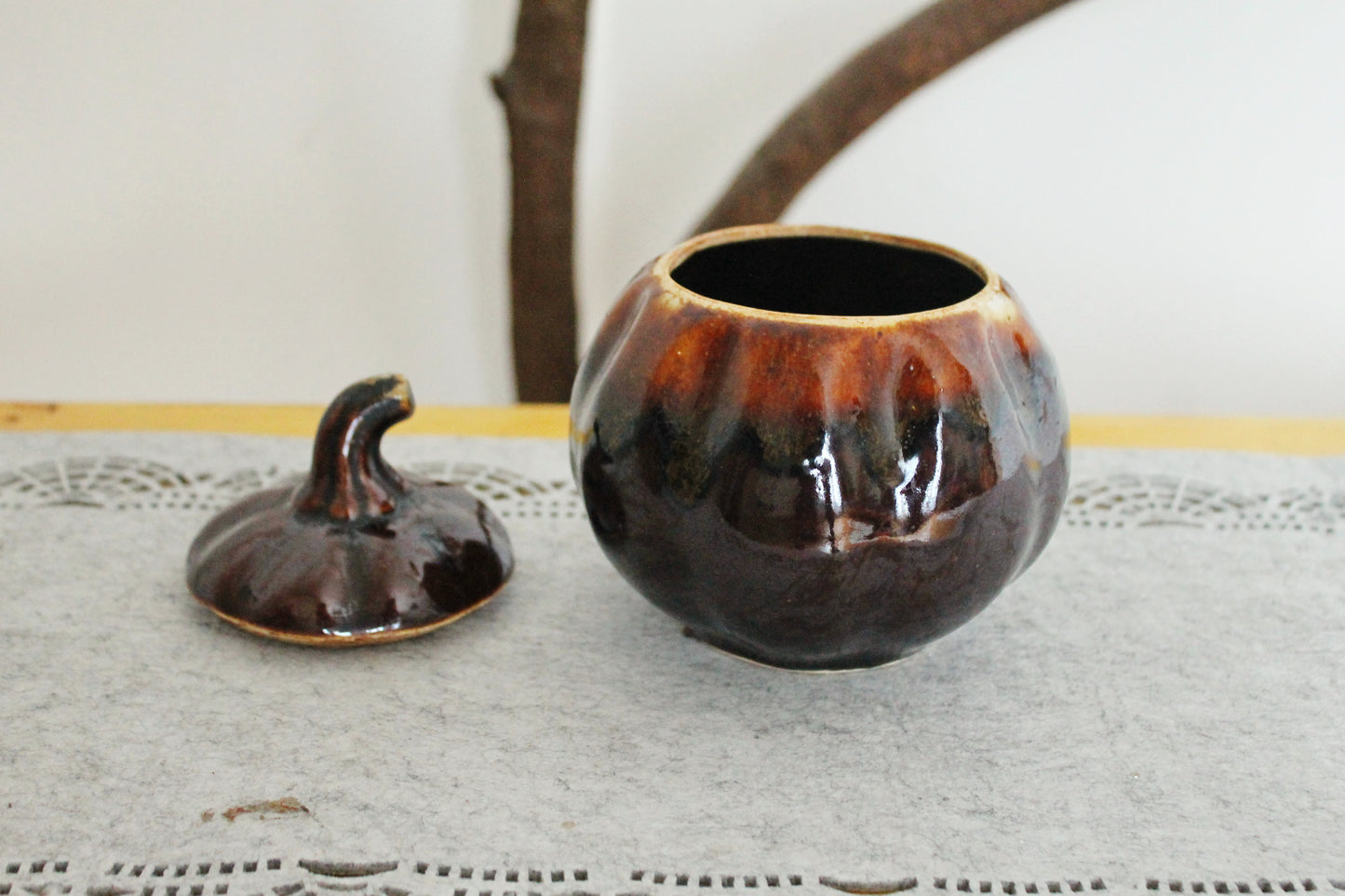 Vintage Ceramic Pumpkin Casserole Dish - Storage Jar - Old Brown Pot Ukrainian traditional jar - pottery jug - handmade pottery jug - 1990s
