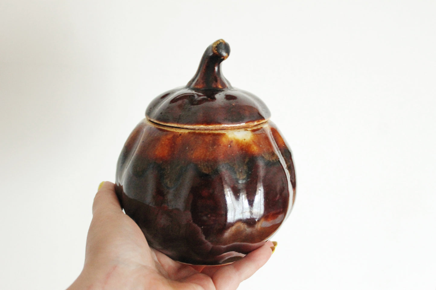 Vintage Ceramic Pumpkin Casserole Dish - Storage Jar - Old Brown Pot Ukrainian traditional jar - pottery jug - handmade pottery jug - 1990s