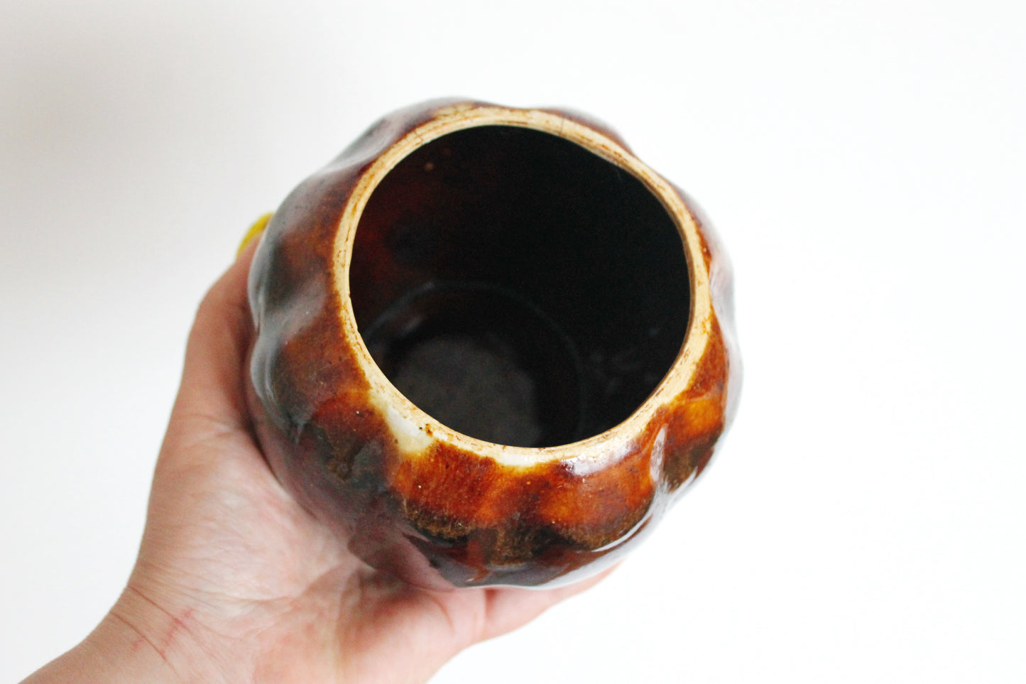 Vintage Ceramic Pumpkin Casserole Dish - Storage Jar - Old Brown Pot Ukrainian traditional jar - pottery jug - handmade pottery jug - 1990s