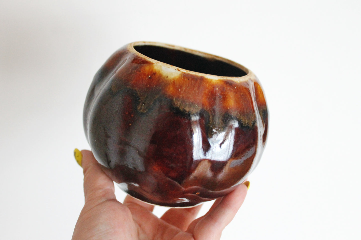 Vintage Ceramic Pumpkin Casserole Dish - Storage Jar - Old Brown Pot Ukrainian traditional jar - pottery jug - handmade pottery jug - 1990s