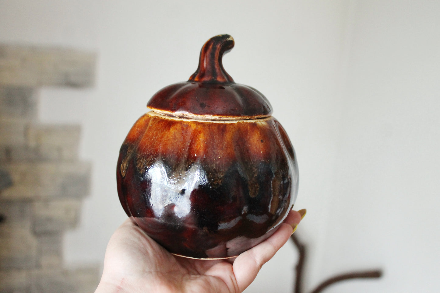 Vintage Ceramic Pumpkin Casserole Dish - Storage Jar - Old Brown Pot Ukrainian traditional jar - pottery jug - handmade pottery jug - 1990s