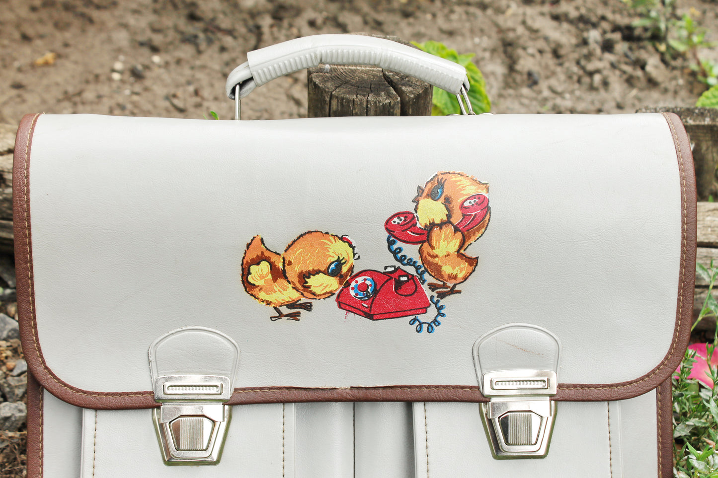 Vintage Soviet School Satchel – USSR Briefcase with Chicks Illustration – 1970s – No Straps – Retro Children's Bag – Back to School