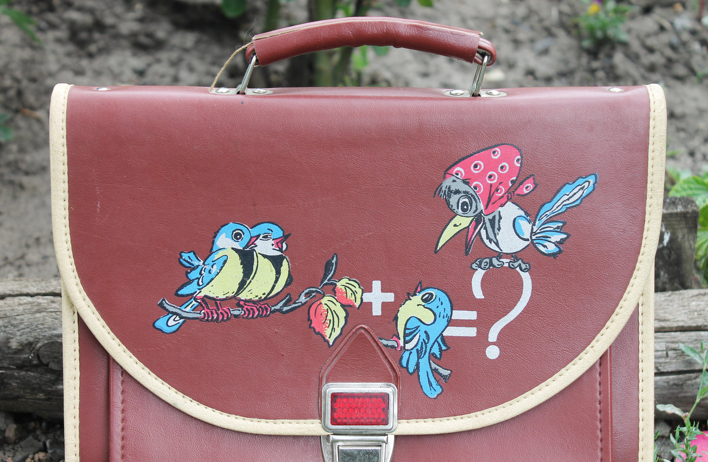 Vintage Soviet School Satchel – USSR Children’s Bag with Hand-Painted Cartoon Birds – Rare 1980s Kid’s Accessory