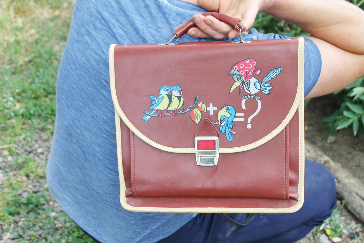 Vintage Soviet School Satchel – USSR Children’s Bag with Hand-Painted Cartoon Birds – Rare 1980s Kid’s Accessory