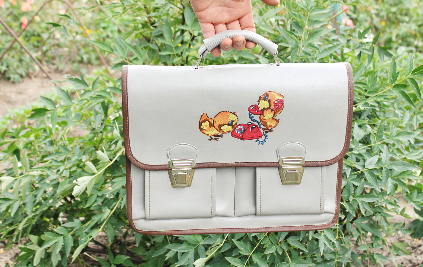 Vintage Soviet School Satchel – USSR Briefcase with Chicks Illustration – 1970s – No Straps – Retro Children's Bag – Back to School