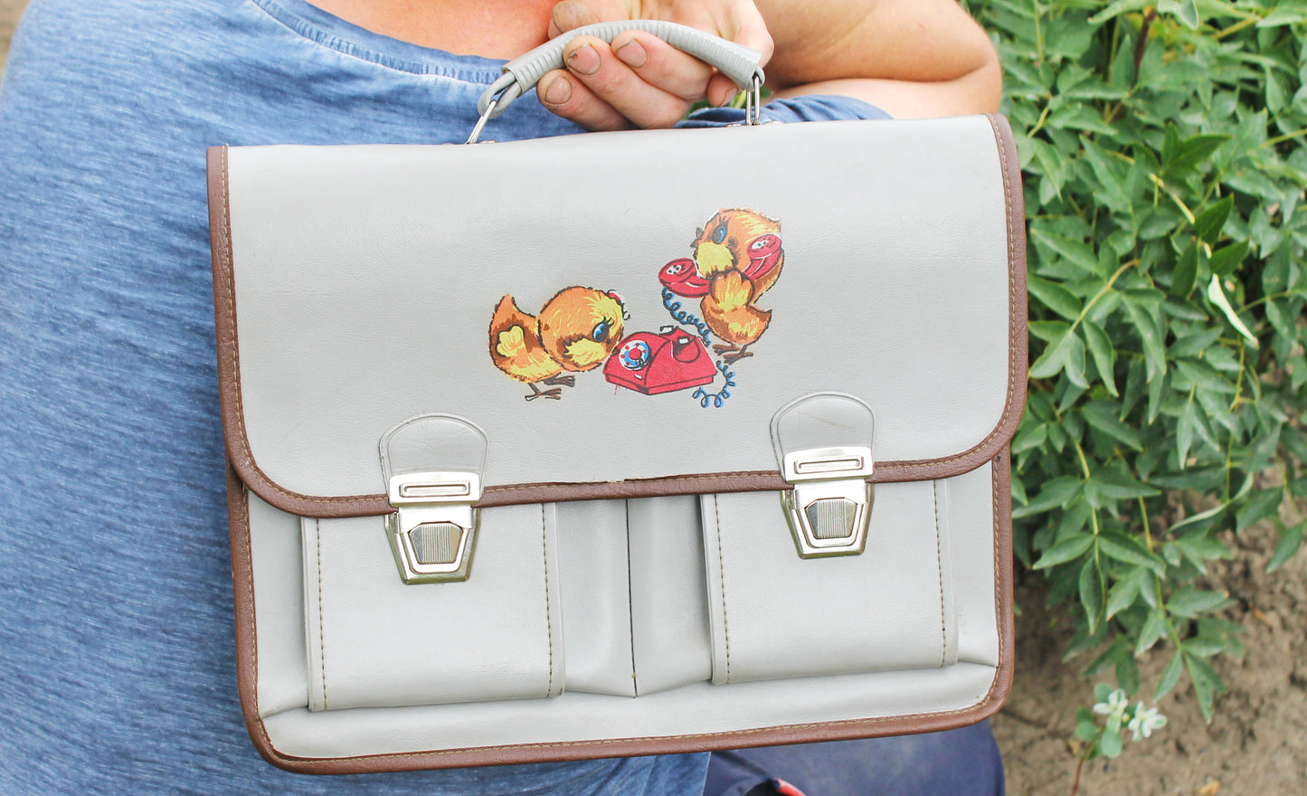 Vintage Soviet School Satchel – USSR Briefcase with Chicks Illustration – 1970s – No Straps – Retro Children's Bag – Back to School