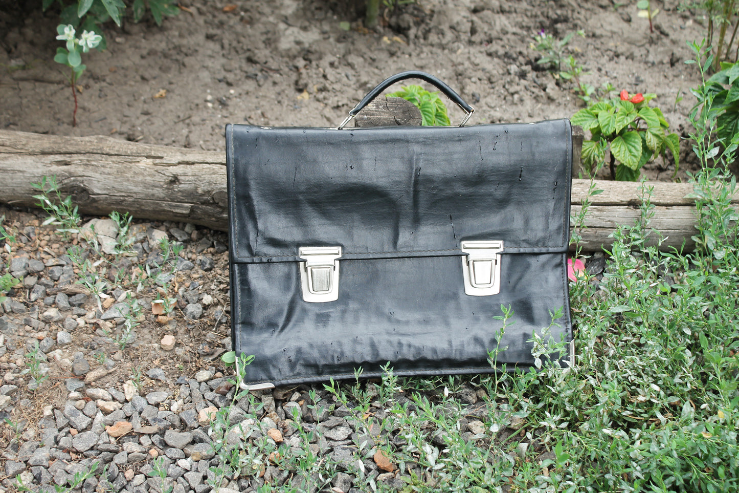 Vintage Soviet Briefcase | Black Faux Leather School Satchel | USSR 1970s Document Bag | Retro Office Bag with Metal Clasp