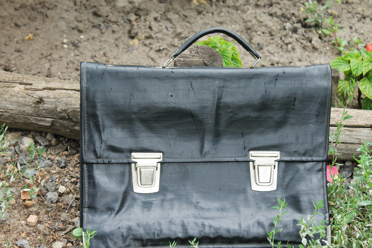 Vintage Soviet Briefcase | Black Faux Leather School Satchel | USSR 1970s Document Bag | Retro Office Bag with Metal Clasp