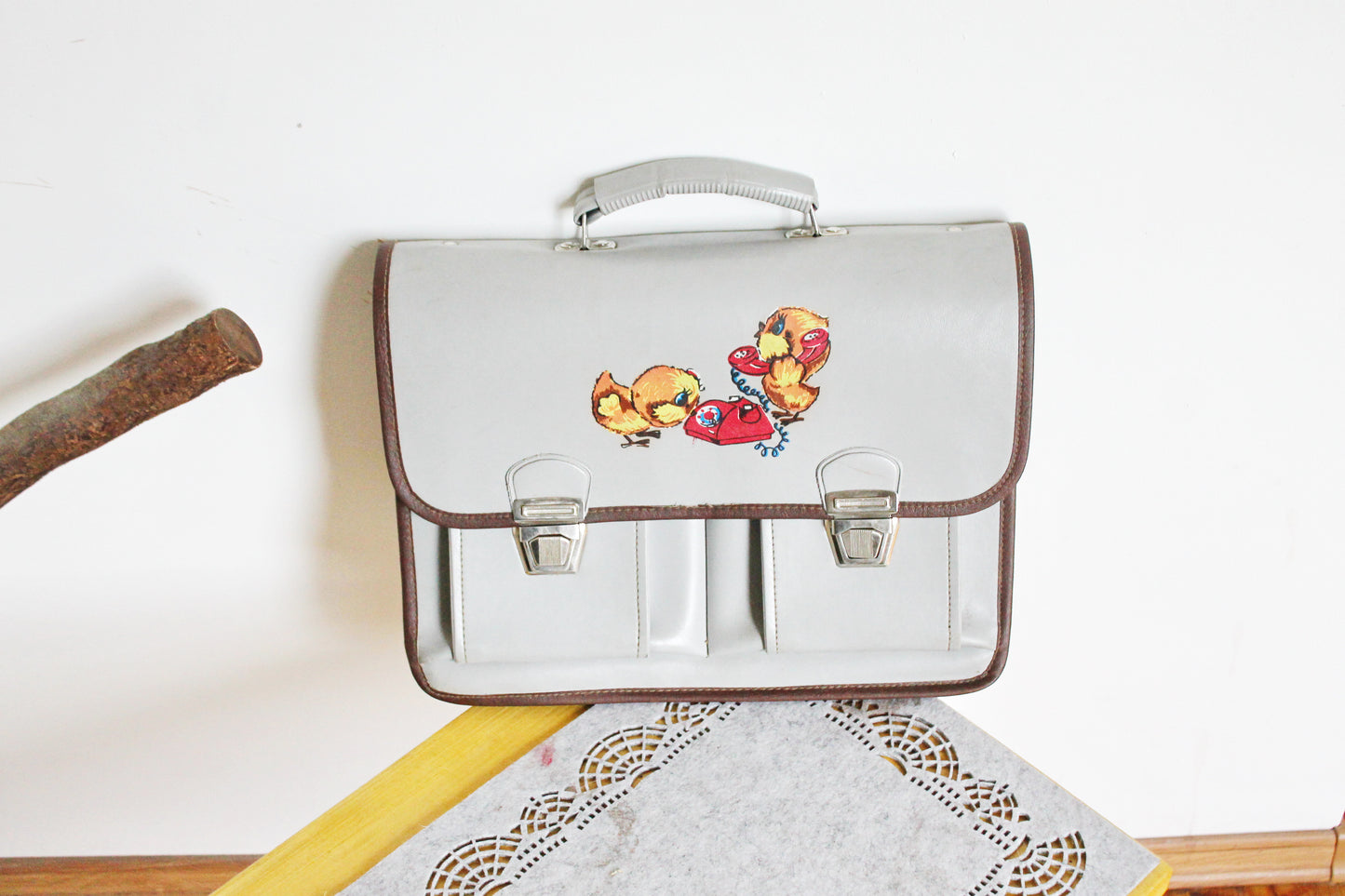 Vintage Soviet School Satchel – USSR Briefcase with Chicks Illustration – 1970s – No Straps – Retro Children's Bag – Back to School