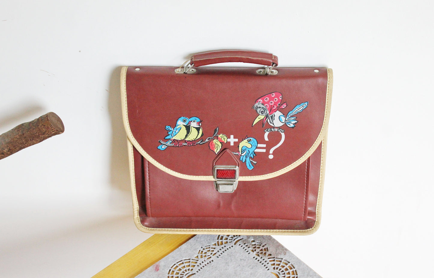 Vintage Soviet School Satchel – USSR Children’s Bag with Hand-Painted Cartoon Birds – Rare 1980s Kid’s Accessory