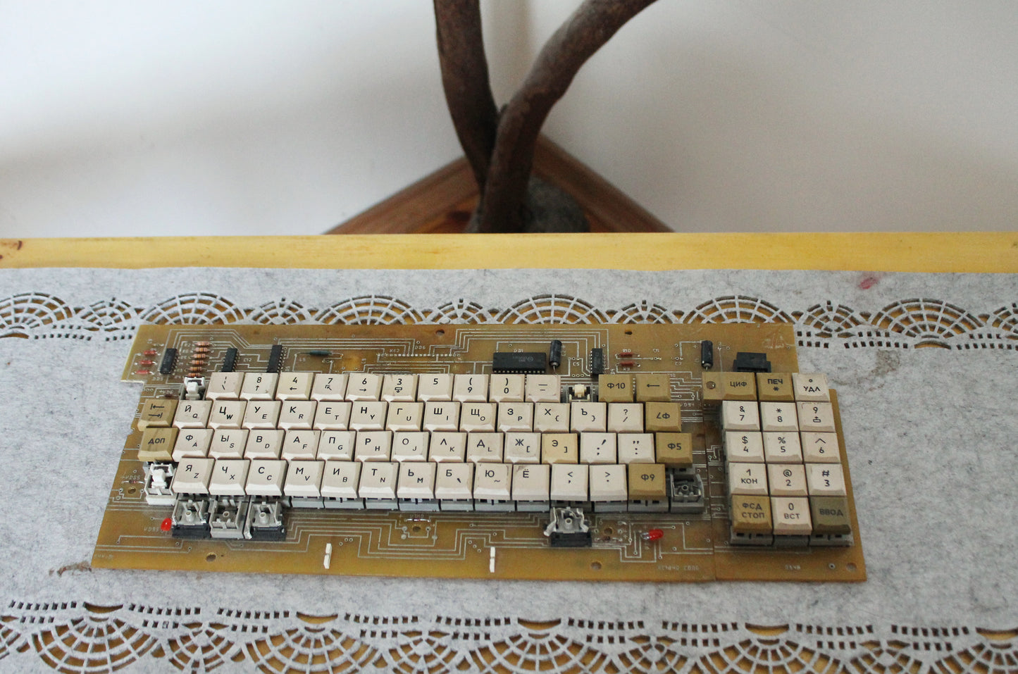 Vintage Soviet Mechanical Keyboard on PCB – Industrial Cyrillic Keyboard with Separate Numeric Keypad – 1970-1980s