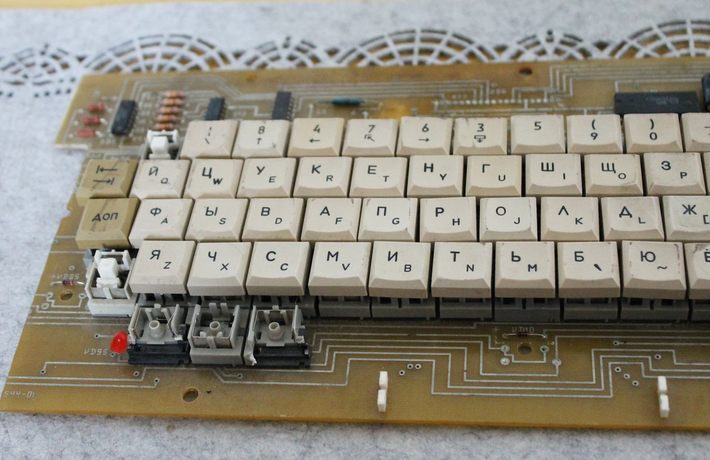Vintage Soviet Mechanical Keyboard on PCB – Industrial Cyrillic Keyboard with Separate Numeric Keypad – 1970-1980s