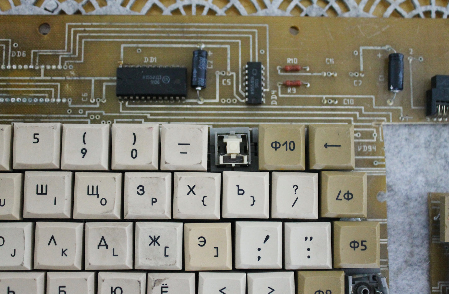 Vintage Soviet Mechanical Keyboard on PCB – Industrial Cyrillic Keyboard with Separate Numeric Keypad – 1970-1980s