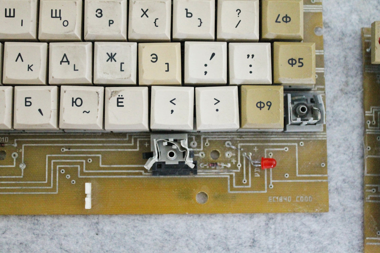 Vintage Soviet Mechanical Keyboard on PCB – Industrial Cyrillic Keyboard with Separate Numeric Keypad – 1970-1980s