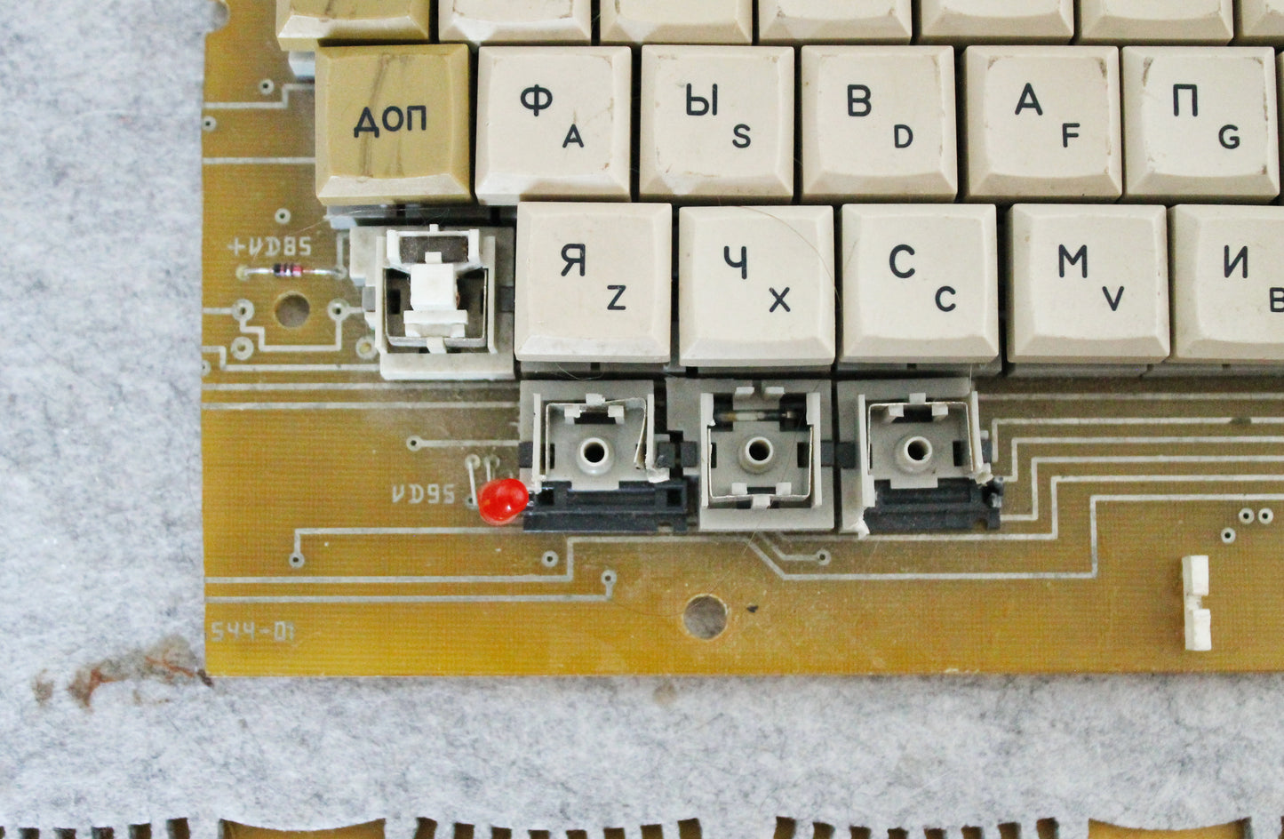 Vintage Soviet Mechanical Keyboard on PCB – Industrial Cyrillic Keyboard with Separate Numeric Keypad – 1970-1980s
