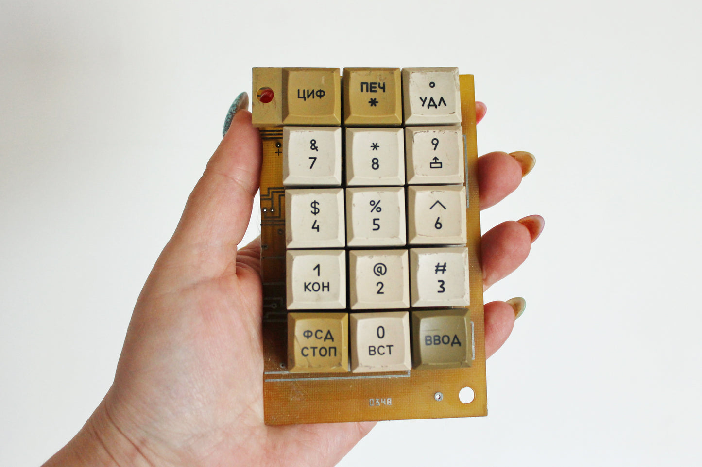 Vintage Soviet Mechanical Keyboard on PCB – Industrial Cyrillic Keyboard with Separate Numeric Keypad – 1970-1980s