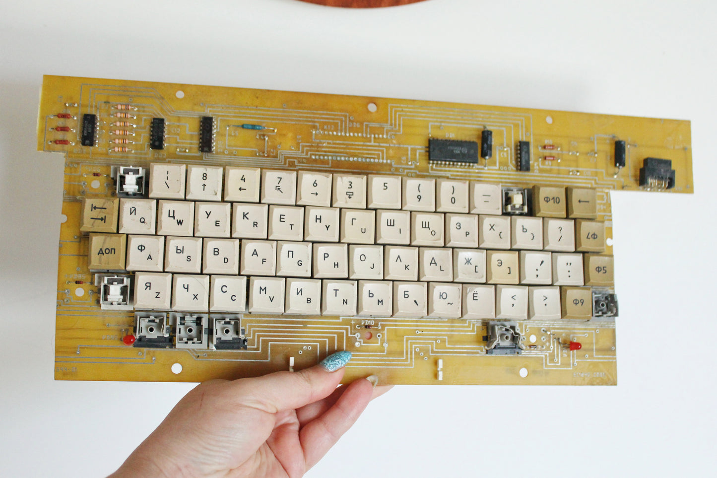 Vintage Soviet Mechanical Keyboard on PCB – Industrial Cyrillic Keyboard with Separate Numeric Keypad – 1970-1980s