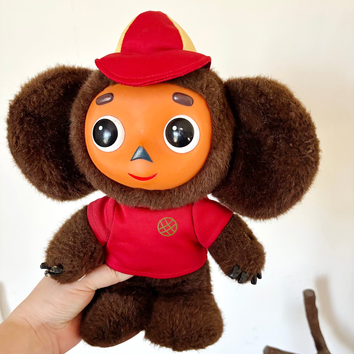Vintage Cheburashka Plush Toy with Plastic Face – Soviet Era Collectible 1970s USSR Stuffed Animal - 13 inch