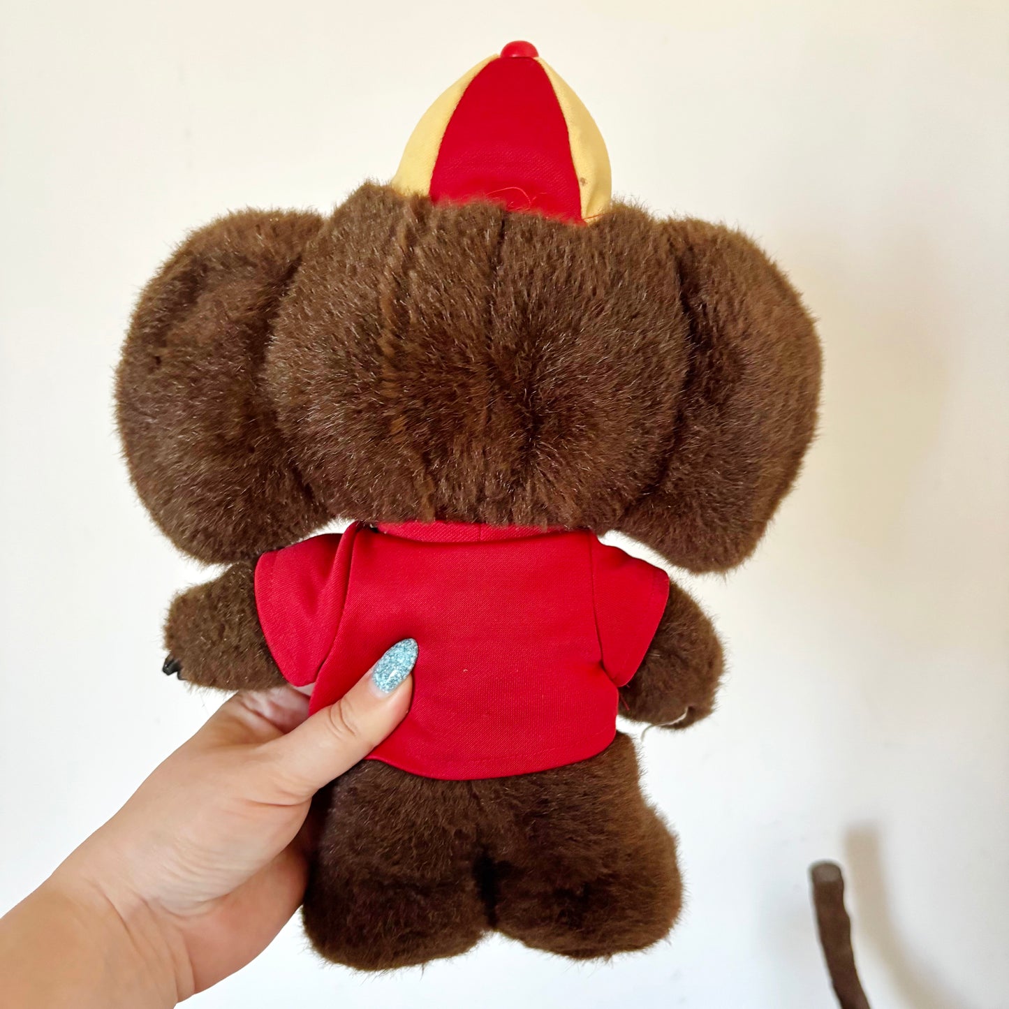 Vintage Cheburashka Plush Toy with Plastic Face – Soviet Era Collectible 1970s USSR Stuffed Animal - 13 inch