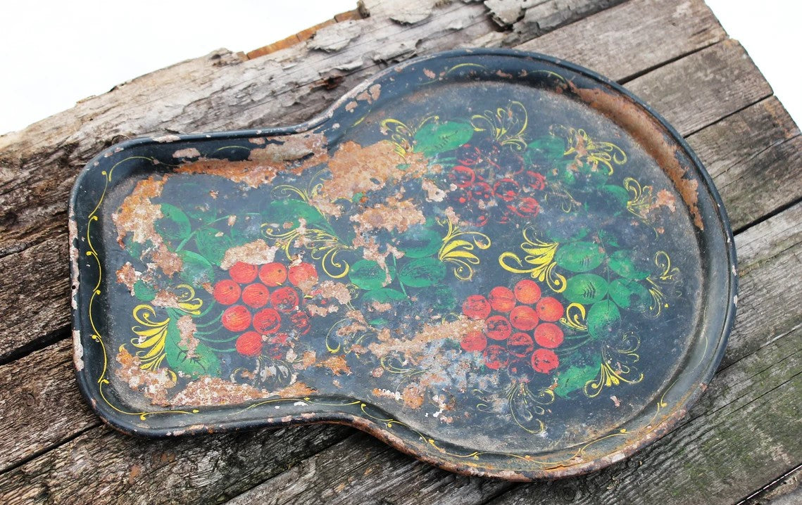 Vintage USSR samovar 15 inches -Soviet vintage copper samovar on a tray - hand painted teapot - hand painted samovar - USSR kitchen - Soviet home decor
