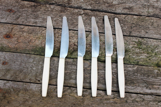 Soviet Vintage knives Set of 6 Stainless steel USSR era 1970s Soviet cutlery