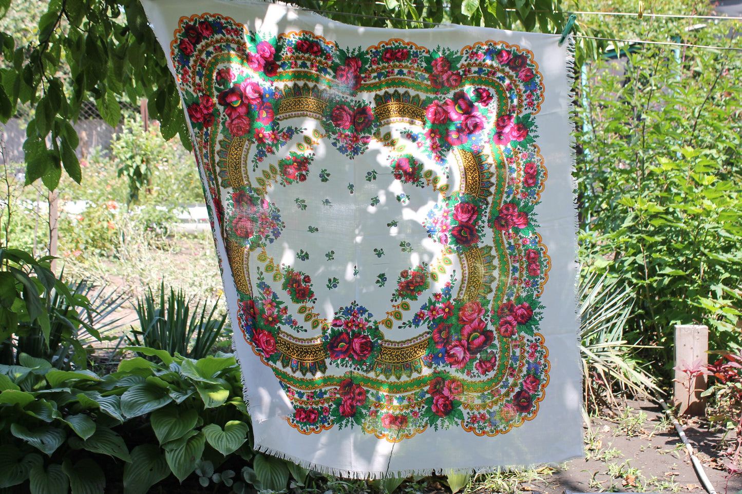 Beautiful floral wool head scarf 45 inches - Soviet vintage- made in USSR - Babushka's head scarf - 1970s - Gypsy Shawl - Ethnic Scarf