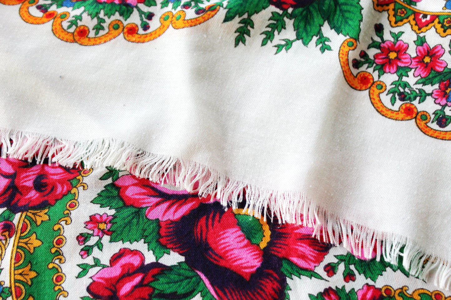 Beautiful floral wool head scarf 45 inches - Soviet vintage- made in USSR - Babushka's head scarf - 1970s - Gypsy Shawl - Ethnic Scarf