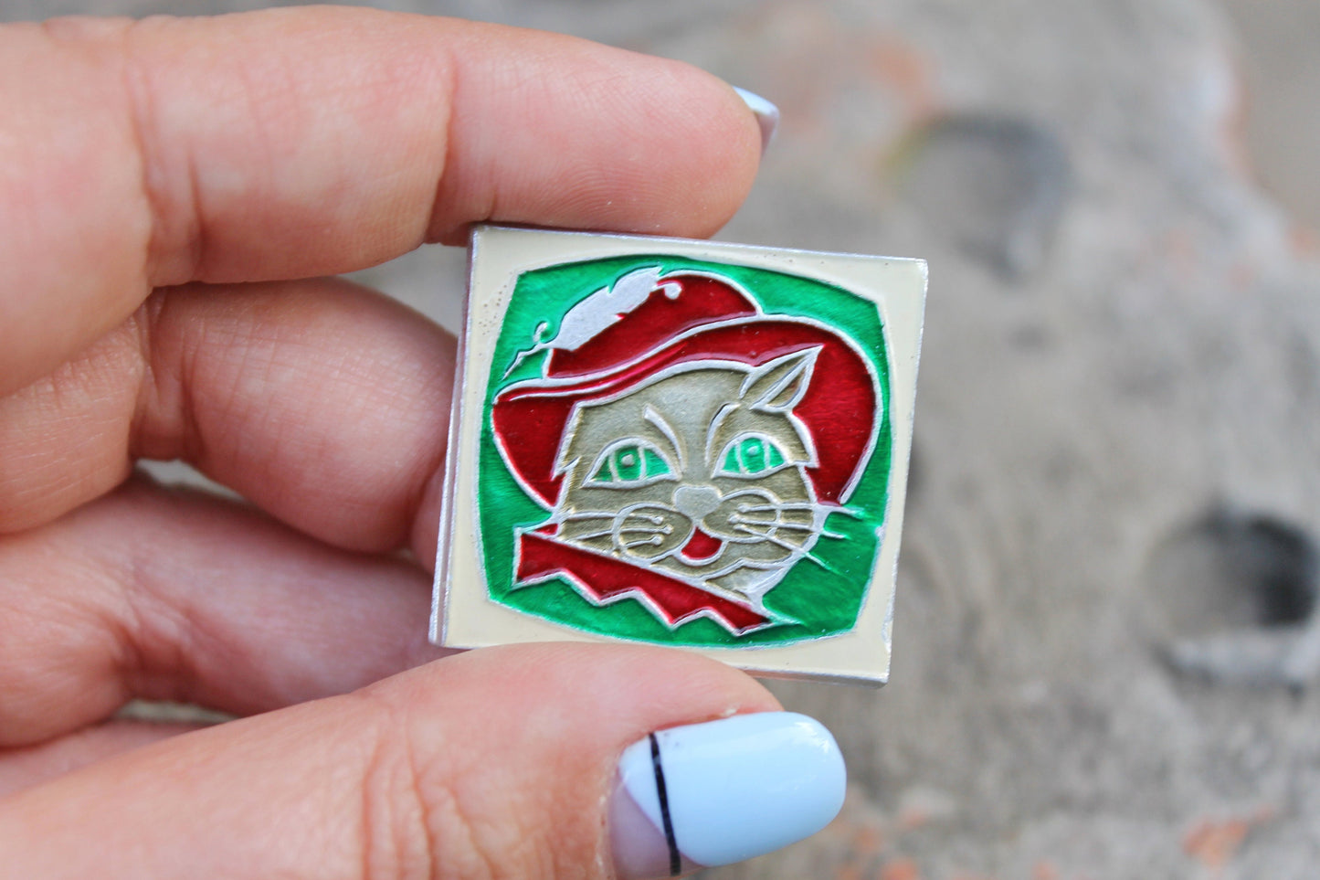 Vintage soviet children's pins badges "Puss in Boots" - fairytale, made in USSR, 1970s