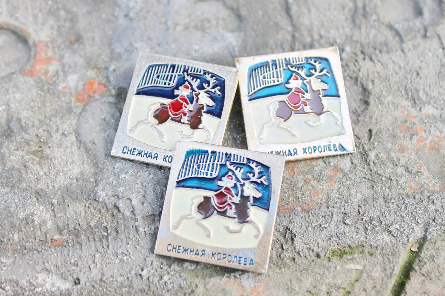 Vintage soviet children's pins badges "The Snow Queen" - fairytale, made in USSR, 1970s