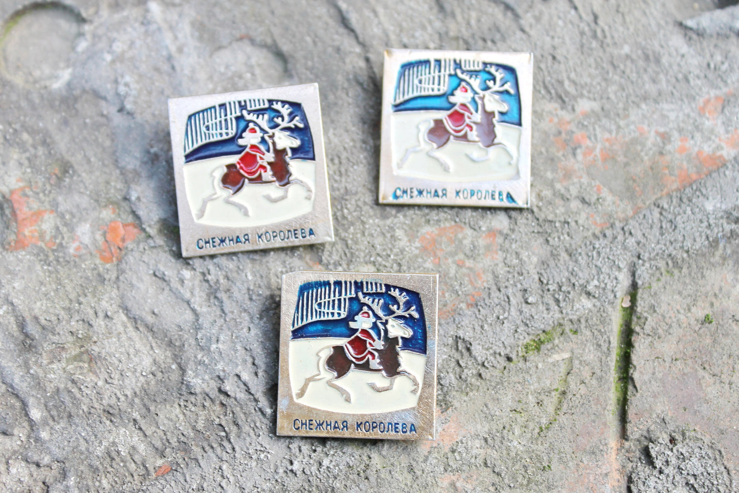 Vintage soviet children's pins badges "The Snow Queen" - fairytale, made in USSR, 1970s