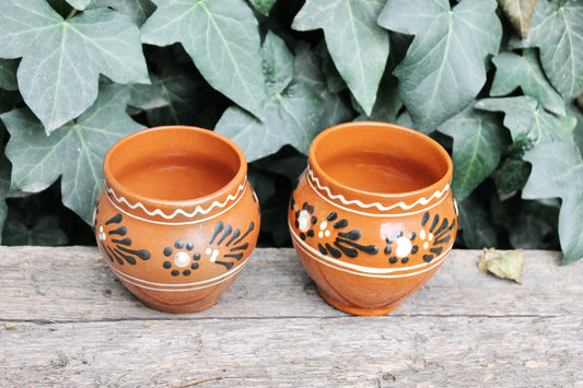 Set of two Old Ceramic Pottery Vintage Clay Pots - Old Brown Pots Ukrainian traditional jar - USSR pottery jugs - handmade pottery jugs