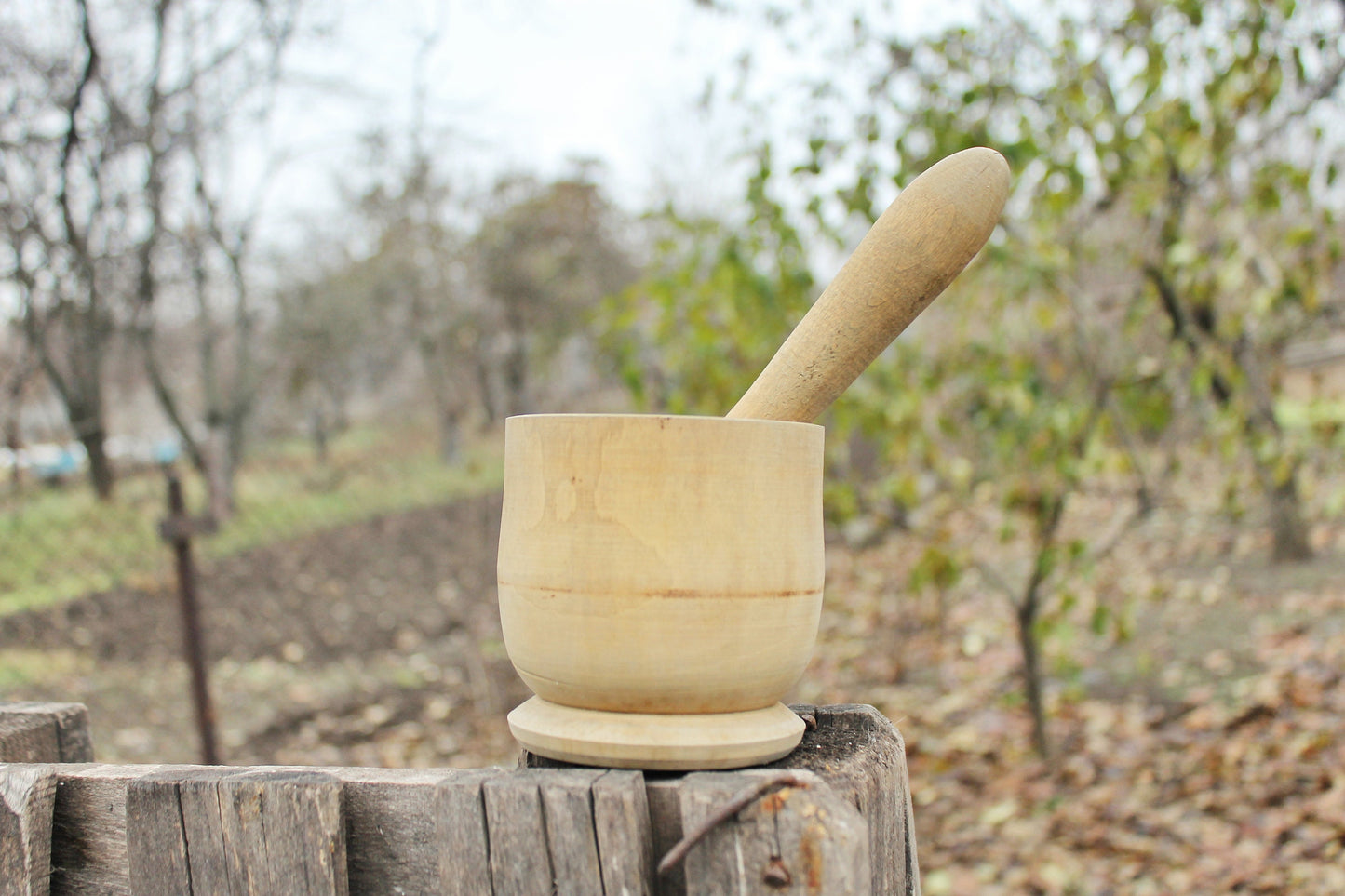 Vintage wooden Mortar & Pestle - Soviet Union - USSR - Ukrainain cookware - 1960s