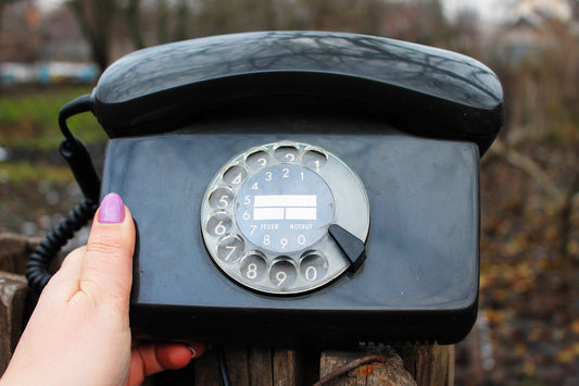 Vintage Soviet rotary black telephone - circle dial rotary phone - vintage phone - Old Dial Desk Phone