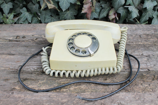 Vintage Soviet beige rotary telephone - circle dial rotary phone - vintage phone - Old Dial Desk Phone
