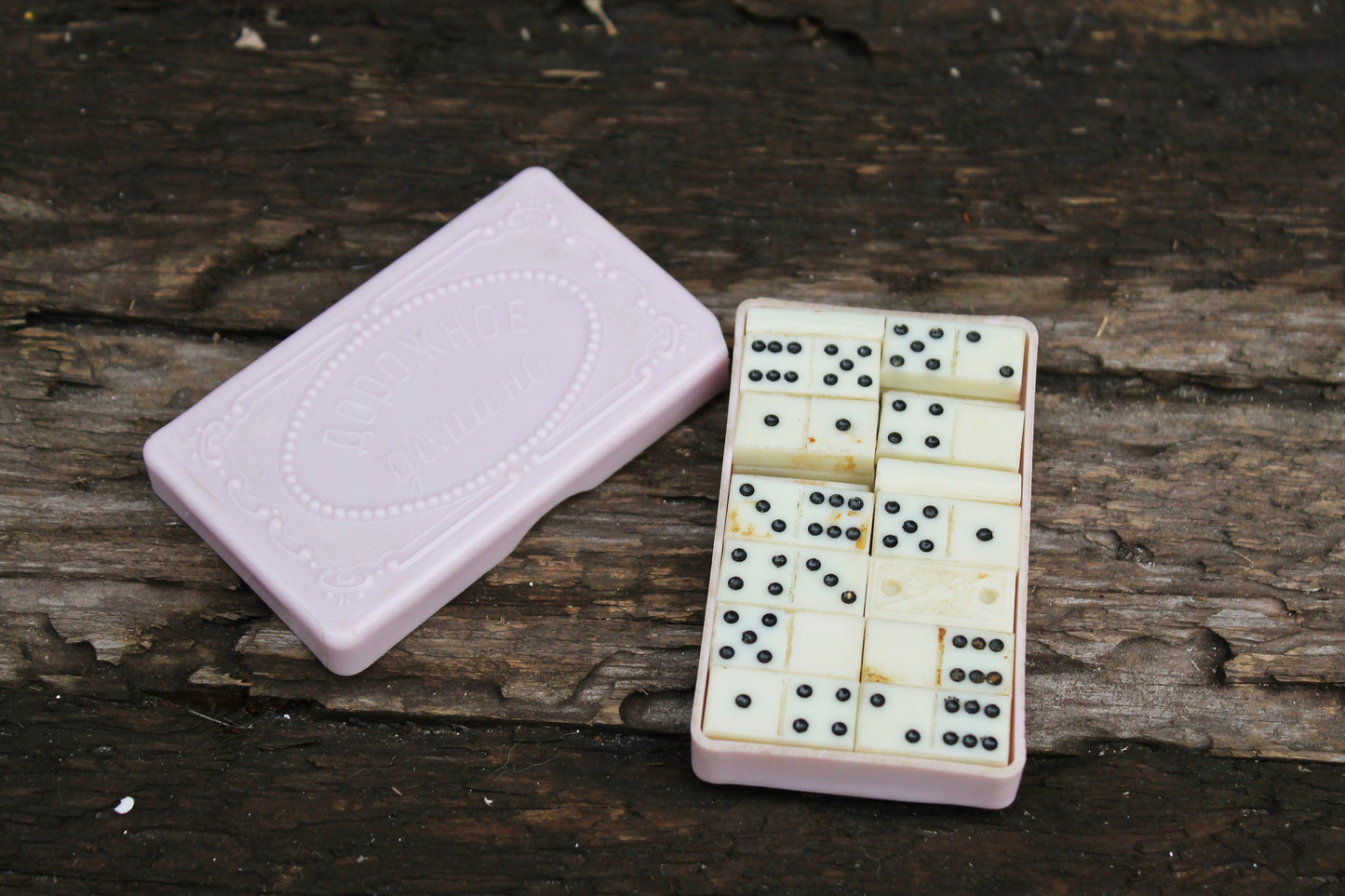 Vintage Dominoes Game - Small road dominoes - Soviet Souvenir - Old Board Game - Plastic Dominoes for Street Game - 1970s