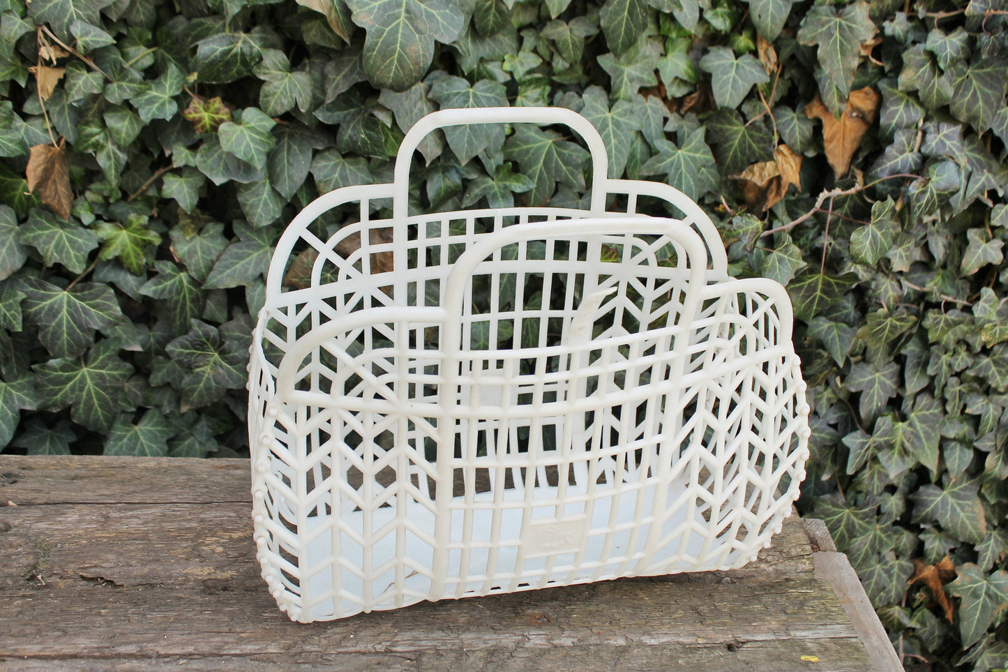 Vintage white basket -Go shopping - Made in USSR - Vintage home bag - Plastic basket - Picnic basket - reusable bag - 1970s