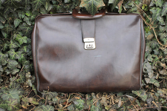 Vintage Soviet busines Bag - Suitcase - Classic Male Original Leather bag USSR - 1970s