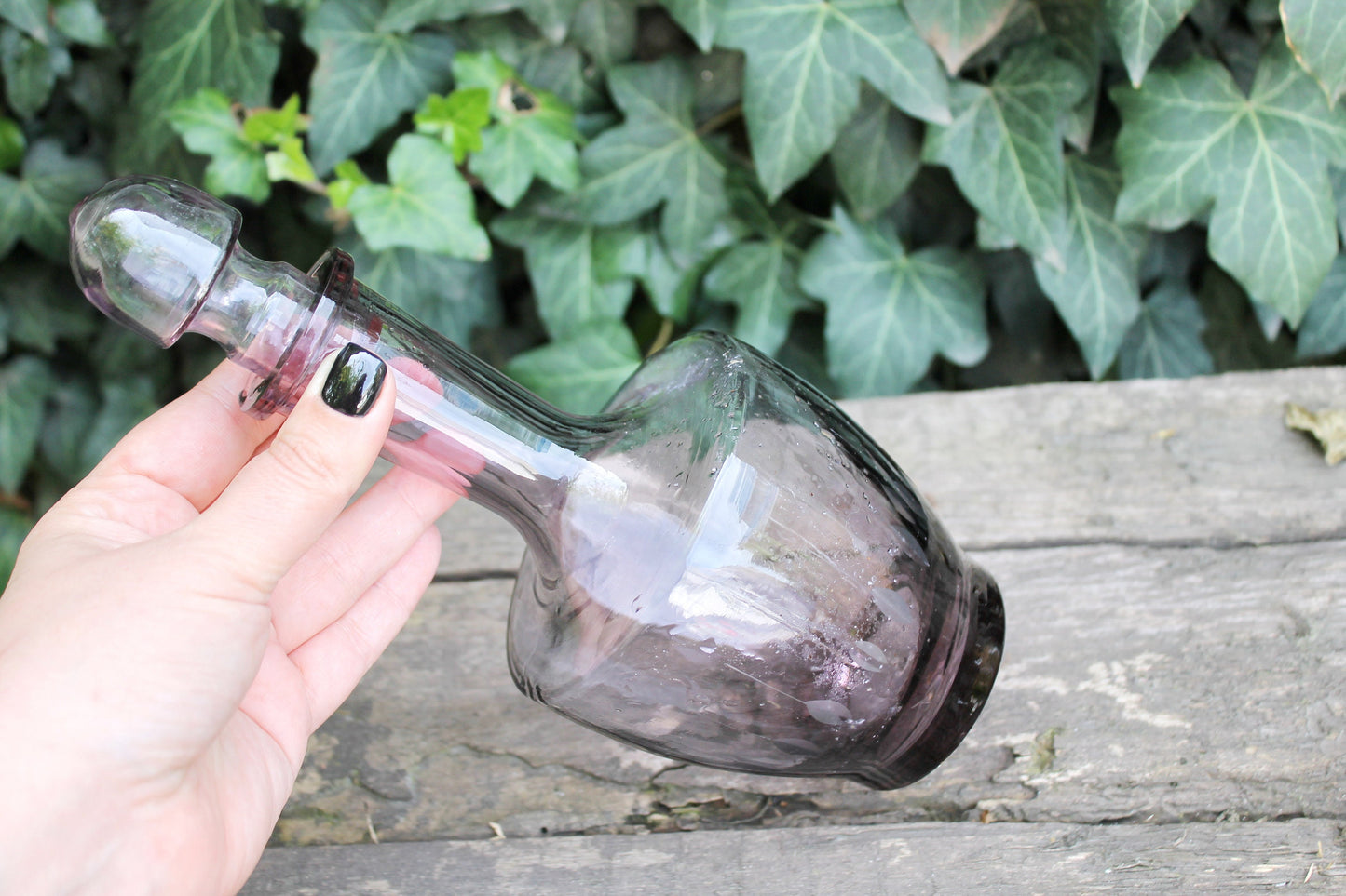 Vintage glass purple bottle - USSR vase - USSR Carafe - Soviet Glass Wine Bottle - Soviet Whiskey Carafe - 1970s