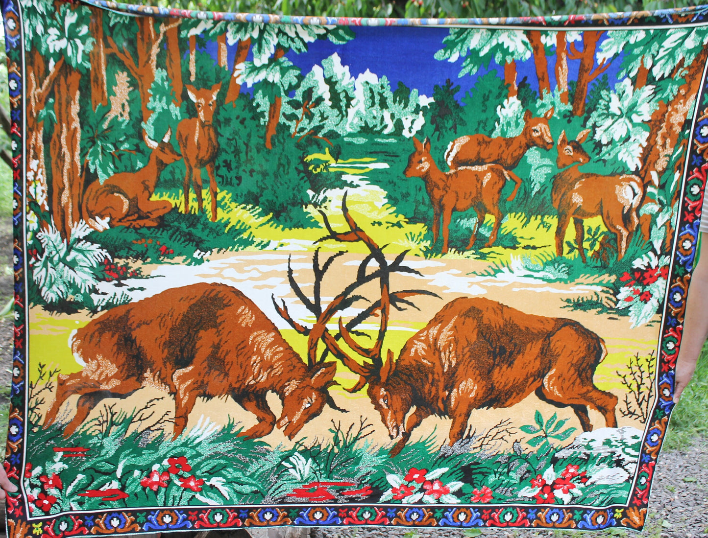 Vintage USSR carpet with the Deer illustration  Vintage cover Deer. Wall Hanging Rug Ukraine Сarpet covering Decoration 1960-1970ss