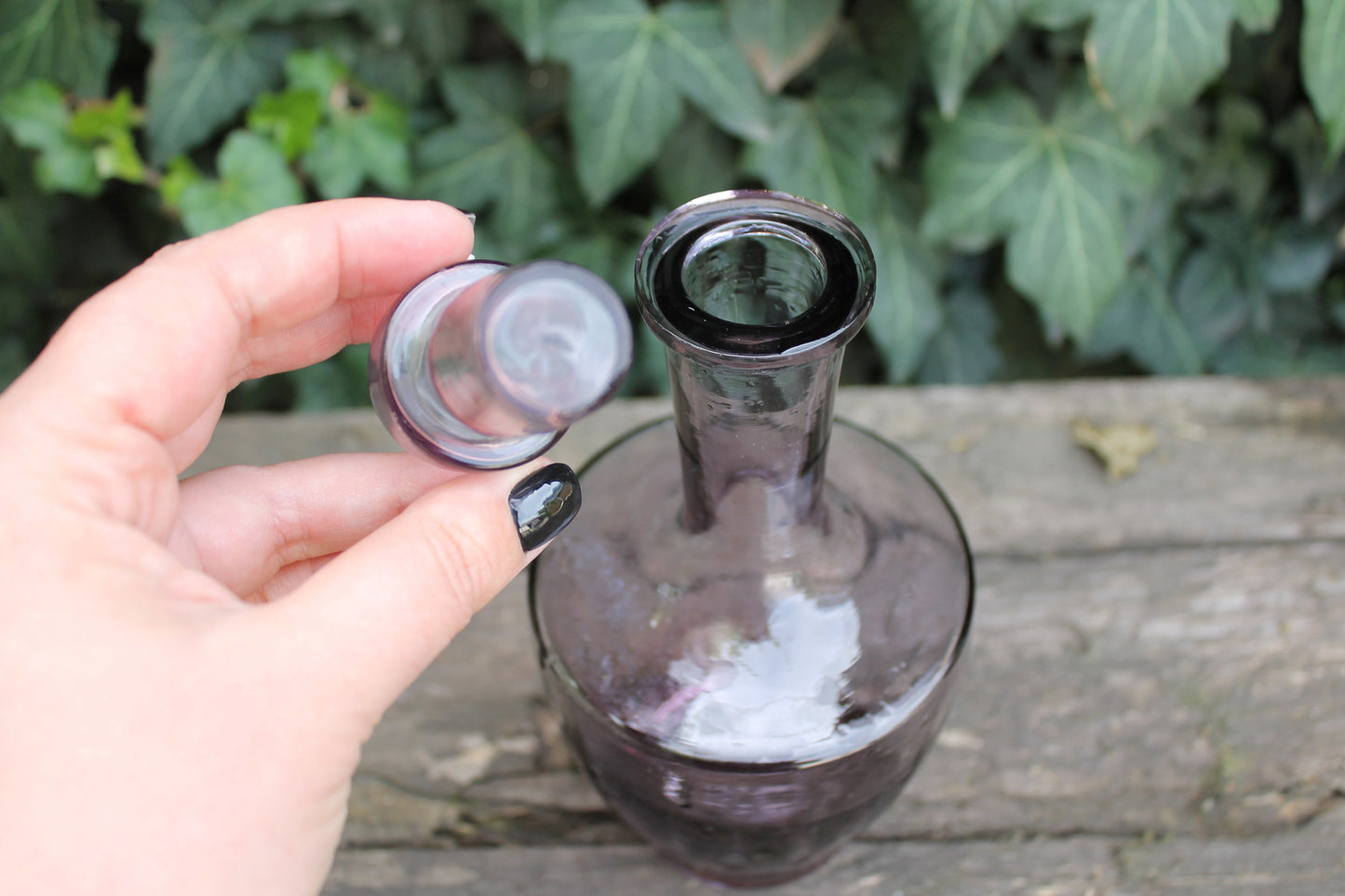 Vintage glass purple bottle - USSR vase - USSR Carafe - Soviet Glass Wine Bottle - Soviet Whiskey Carafe - 1970s