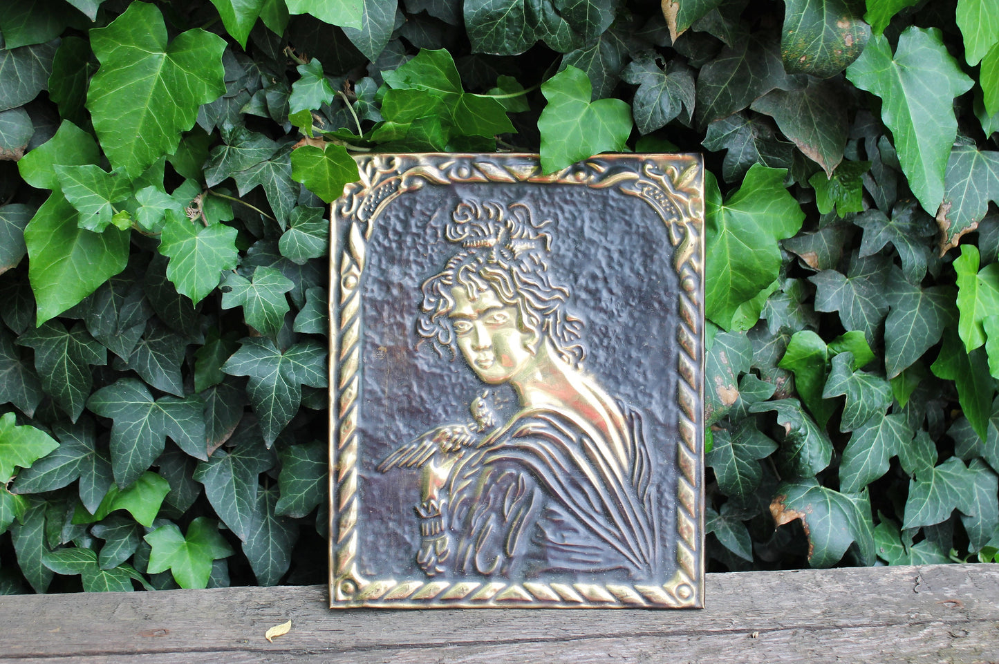 Wall stamping picture "Innocence" - USSR chased wall plaque - brass stamping panel - rustic home decor - vintage wall decor