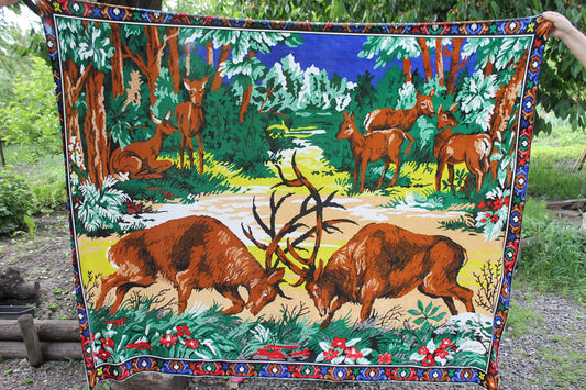 Vintage USSR carpet with the Deer illustration  Vintage cover Deer. Wall Hanging Rug Ukraine Сarpet covering Decoration 1960-1970ss