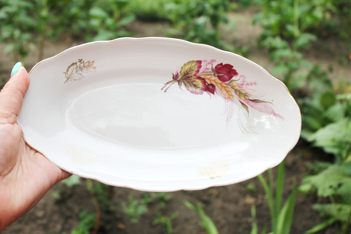 Platter Oval Plate 10.2 inches - Vintage Ceramic Dish Porcelain - Made in USSR 1962-1972 - Soviet vintage Bowl - Korosten porcelain factory