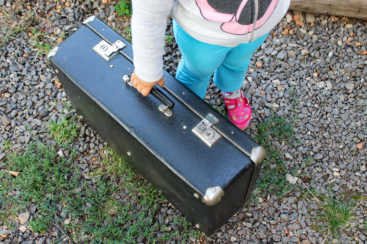 Suitcase from USSR (23 inches long) - Vintage USSR Suitcase - Old Black Suitcase - Antique decorative suitcase - Vintage Travel case - 1960s