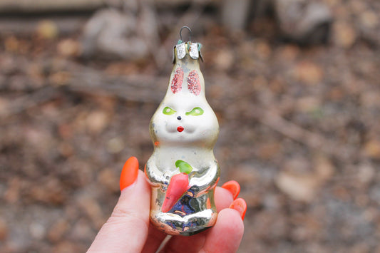 Hare Christmas tree toy decoration 3.5 inches - Hare Soviet vintage - Christmas - New Year Glass Ornament, Made in USSR - 1970s