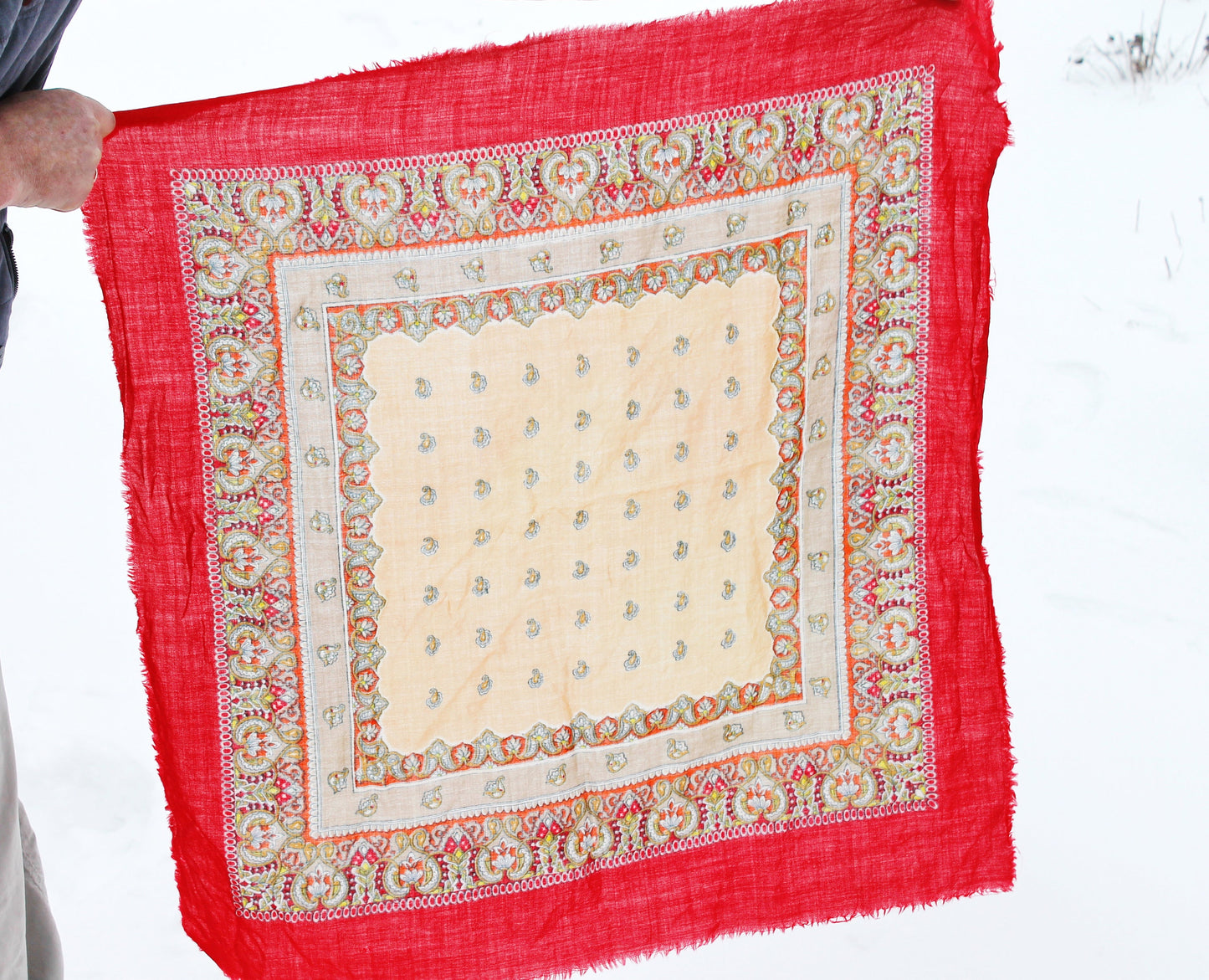 Beautiful floral red wool head scarf - 33 inch - Soviet vintage-made in USSR - Babushka's head scarf - 1970s - Gypsy Shawl, Ethnic Scarf