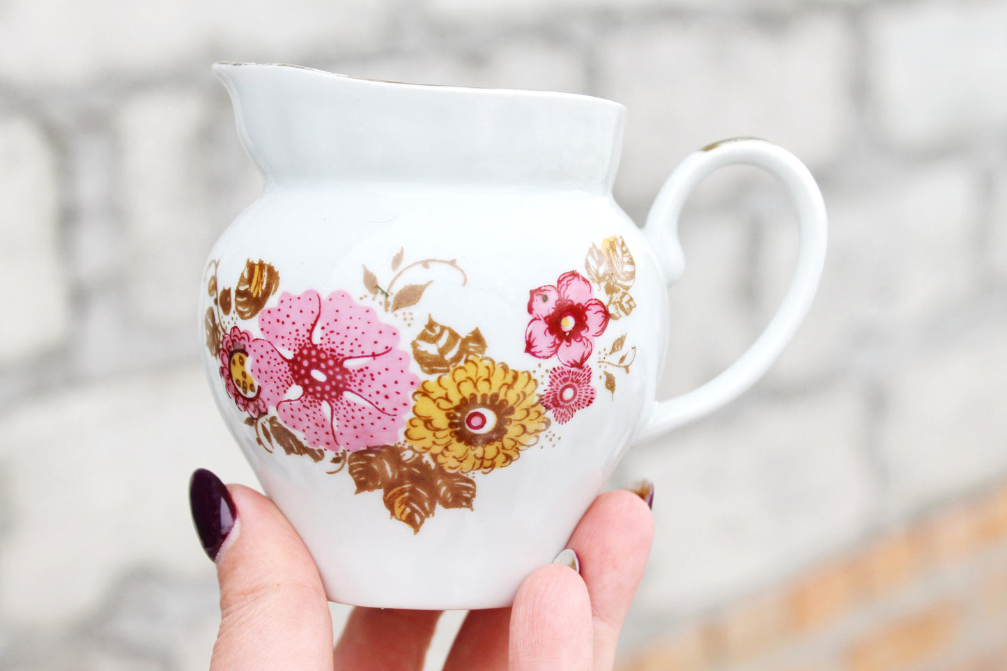Pink Floral Сreamer 3.5 inch - Vintage USSR creamer - Vintage Sauce Boat - Made in Soviet Union - Baranivka porcelain factory - 1960-1970