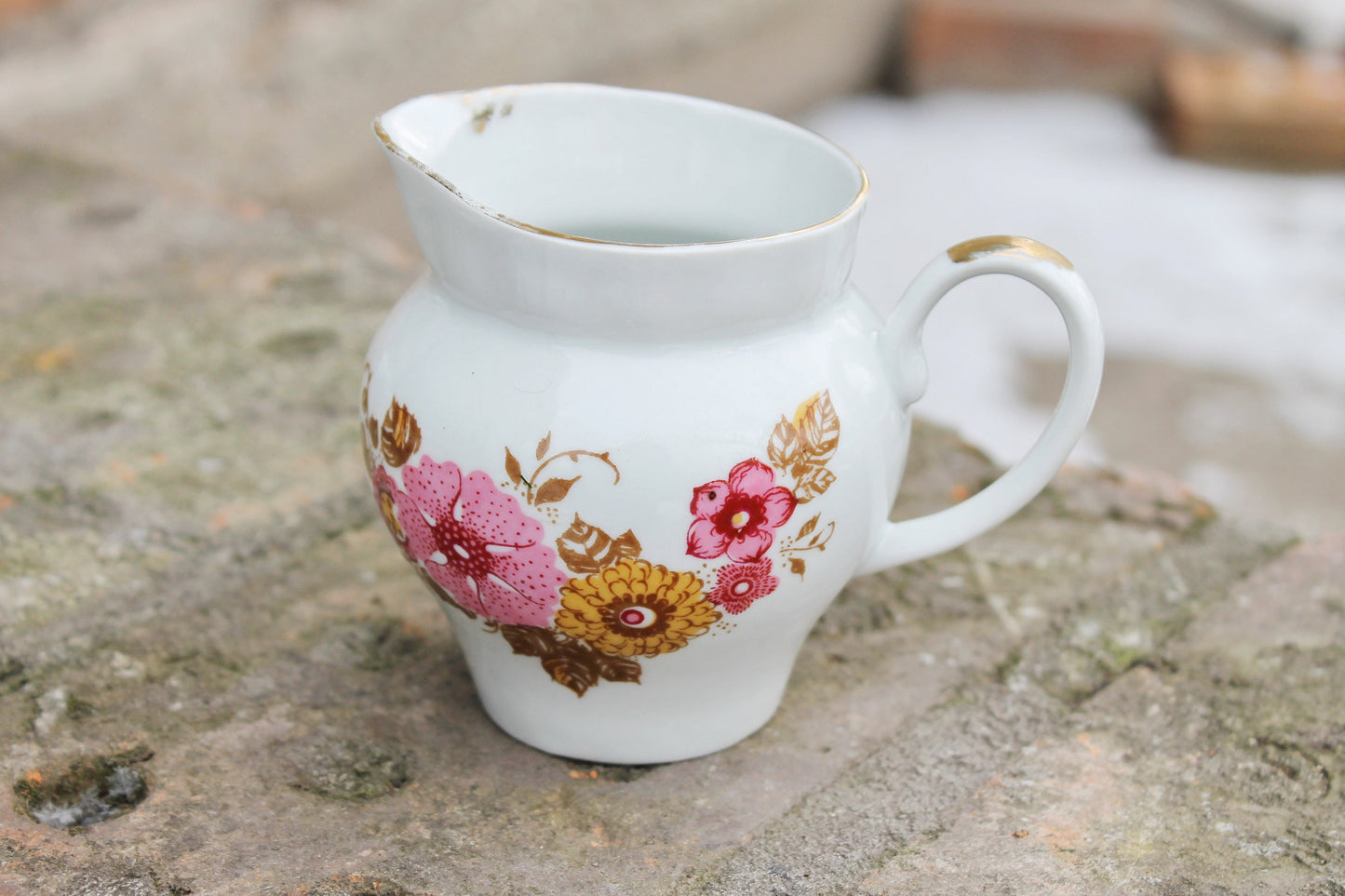 Pink Floral Сreamer 3.5 inch - Vintage USSR creamer - Vintage Sauce Boat - Made in Soviet Union - Baranivka porcelain factory - 1960-1970