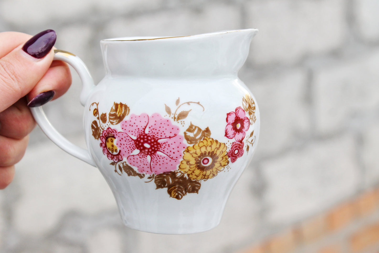 Pink Floral Сreamer 3.5 inch - Vintage USSR creamer - Vintage Sauce Boat - Made in Soviet Union - Baranivka porcelain factory - 1960-1970