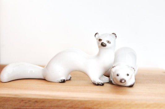 Set of two Weasels soviet porcelain figurine 5.5 inches. Polonsky factory of art ceramics USSR - USSR decor